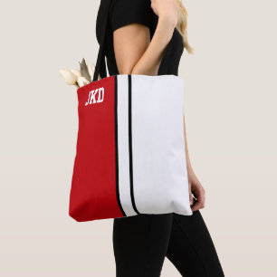Tote Bag Colonnes de collège Monogramme rouge et blanc