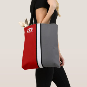 Tote Bag Colonnes de collège Monogramme rouge et gris