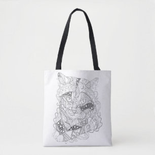 Tote Bag Coloration adulte colorable d'art abstrait de chat
