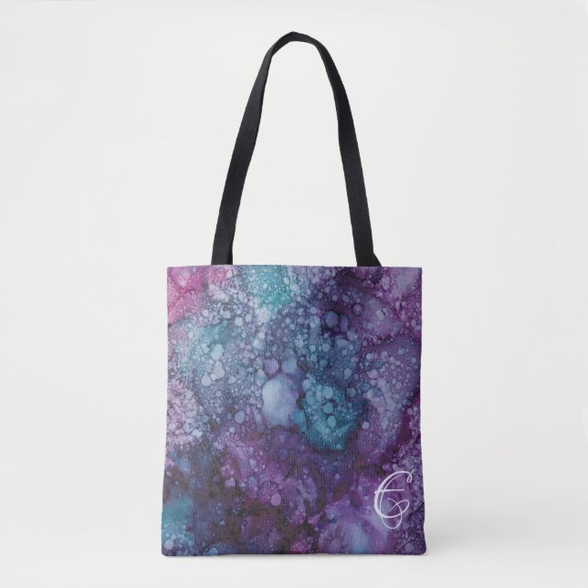 Tote Bag, "Colorburst Inkblots/Bluegreen-Purple" (Front)