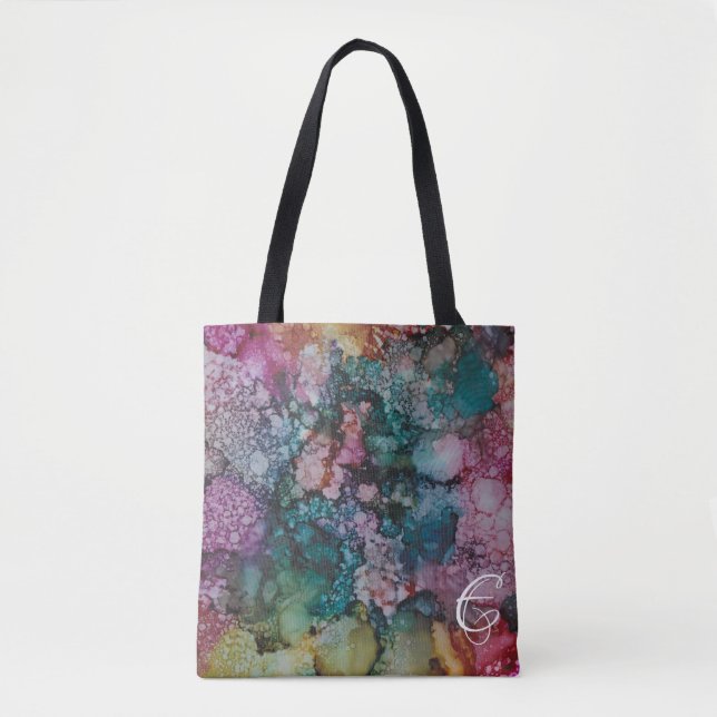 Tote Bag, "Colorburst Inkblots/Pinks Blues Golds" Bag (Front)