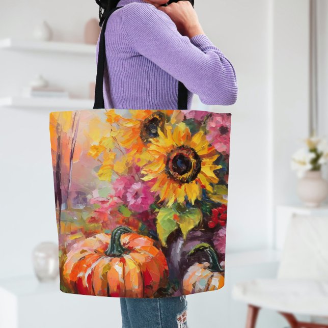 Tote Bag Coloré Automne Floral et Citrouille (Créateur téléchargé)
