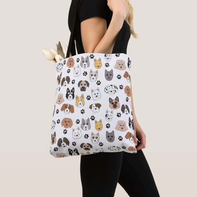 Tote Bag Coloré mignon Chiens amusants et Chien Paw Motif (De près)