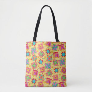Tote Bag Coloré Patchwork Quilt Blocks Jaune
