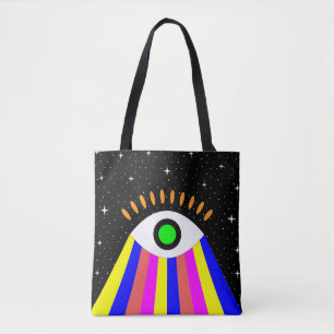 Tote Bag Coloré tout yeux plat design avec étoiles et