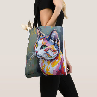 Tote Bag Colorful Cat Portrait