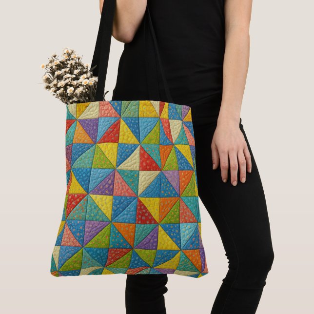 Tote Bag Colorful Pinwheel Quilt Design (De près)