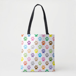 Tote Bag Colorful puppy paw prints