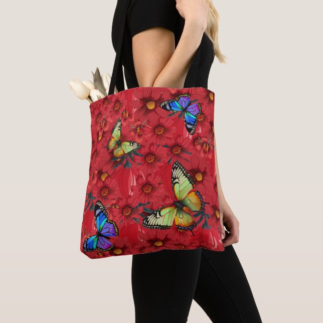 Tote Bag Colorful Swallowtail Butterflies Custom Monogram  (De près)