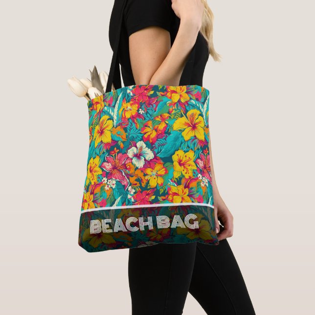 Tote Bag Colorful Tropical Flowers Pattern (De près)