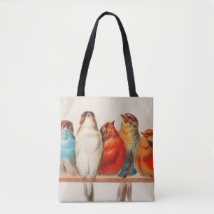 Tote Bag Colorful vintage illustration of five little birds