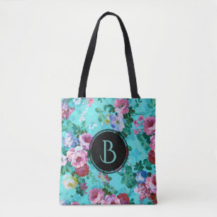 Tote Bag Colorful Vintage Roses Floral Collage