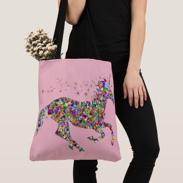 Tote Bag Colourful Unicorn Pink Gift Bag Large (Close Up)
