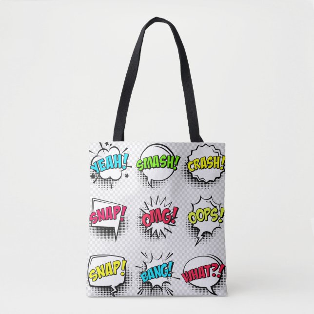Tote Bag Comic speech bubbles with halftone shadow and text (Devant)