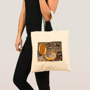 Tote Bag Compass vintage en or sur la carte des pirates ant