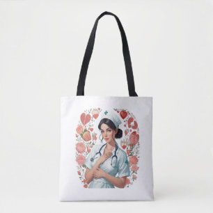 Tote Bag Compassionate Nurse – Elegant Floral Art Illustrat