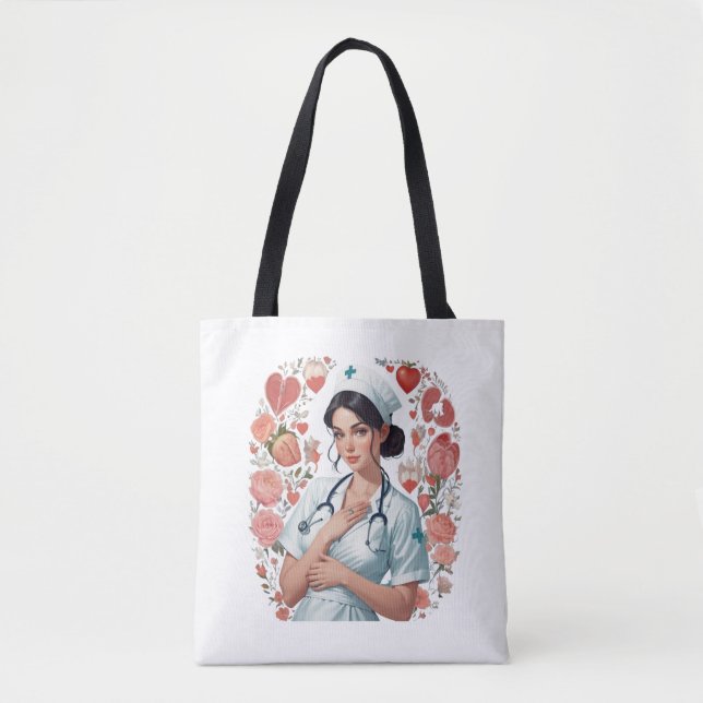 Tote Bag Compassionate Nurse – Elegant Floral Art Illustrat (Devant)