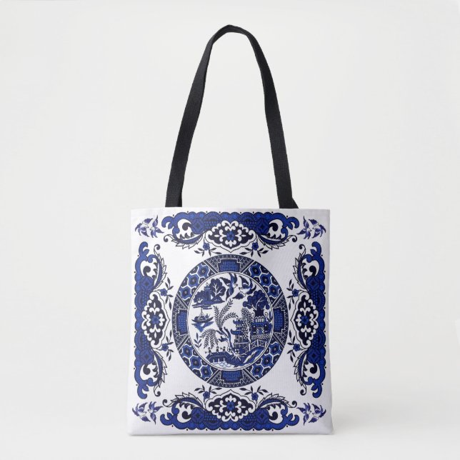Tote Bag Conception bleue classique de la Chine de saule (Devant)