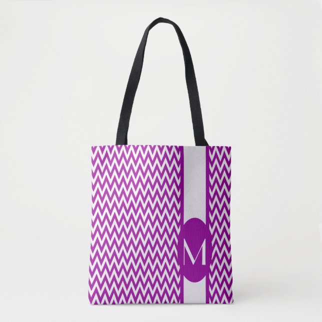Tote Bag Conception Chevron Elegant Purple avec monogramme (Devant)