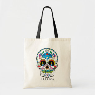 Tote Bag Conception colorée du crâne à sucre fleuri