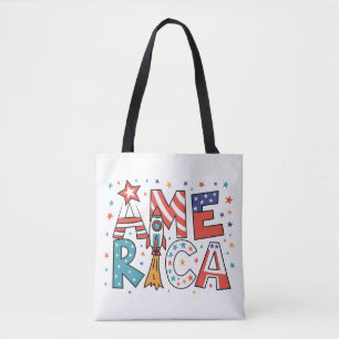 Tote Bag Conception colorée texte et étoiles d'Amérique
