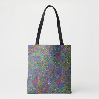 Tote Bag conception de carreaux néon multicolores abstraits