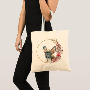Tote Bag Conception de chien floral à l'aquarelle pour Noël