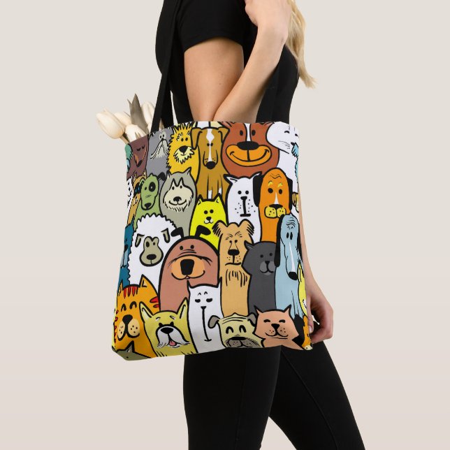 Tote Bag Conception de chiens illustrés (De près)