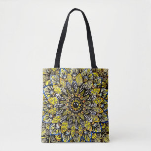 Tote Bag Conception de mandala dessinée à la main jaune ver