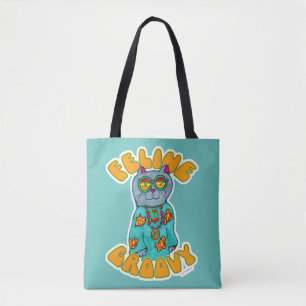 Tote Bag Conception de marqueur de chat hippie groovy félin