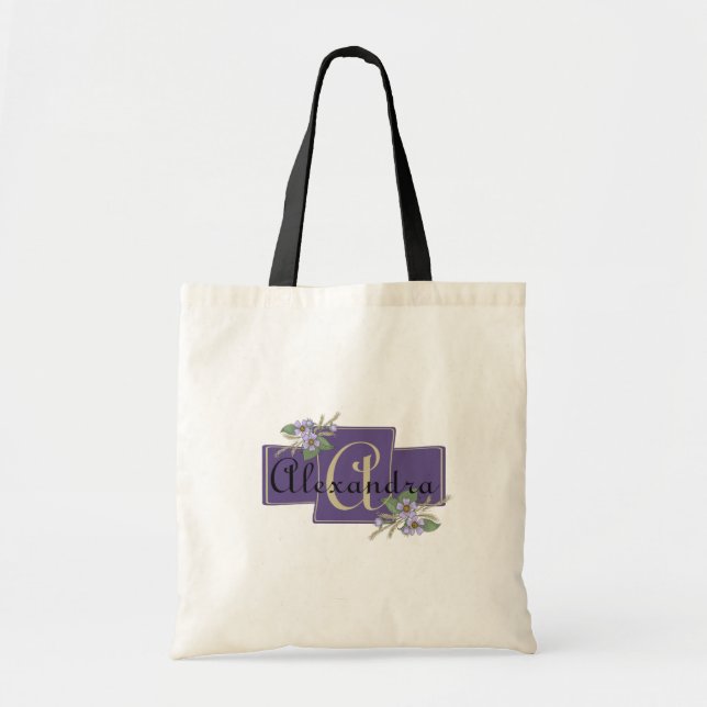 Tote Bag Conception de monogrammes avec fleurs (Devant)