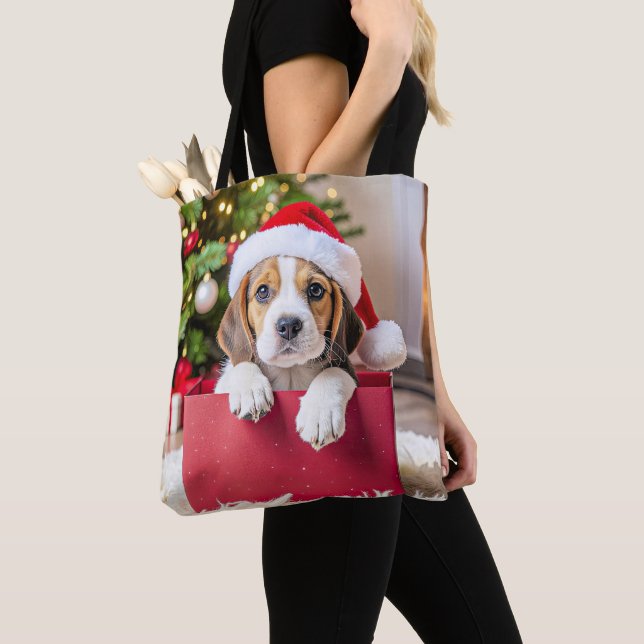 Tote Bag Conception de Noël de chiot Beagle, (De près)