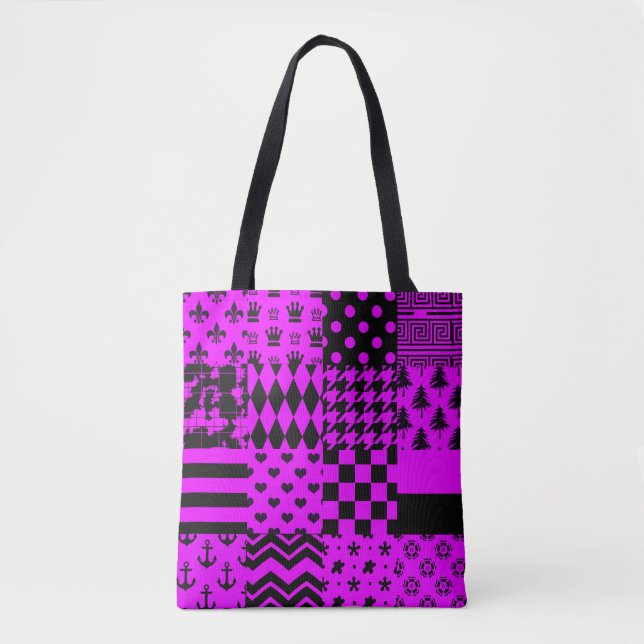 Tote Bag Conception de Patchwork Motifs mélangés violet noi (Devant)