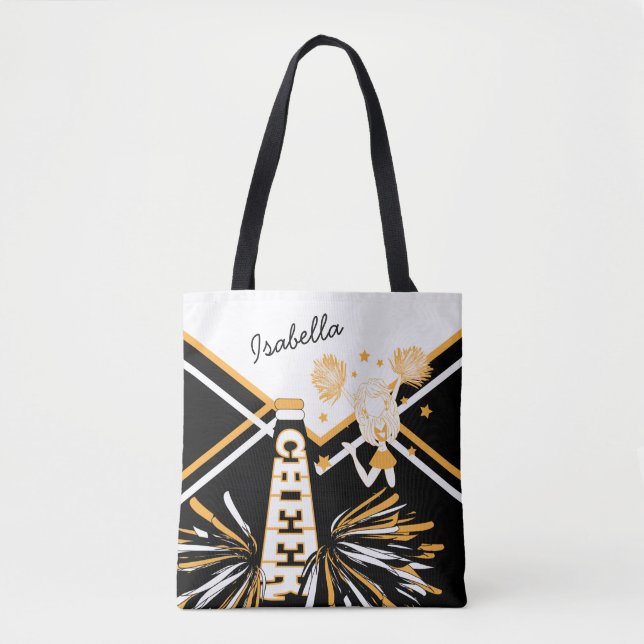 Tote Bag Conception de Pom-pom girl Blancs, Noirs et Or (Devant)