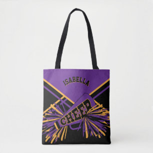 Tote Bag Conception de Pom-pom girl violet, noir et or