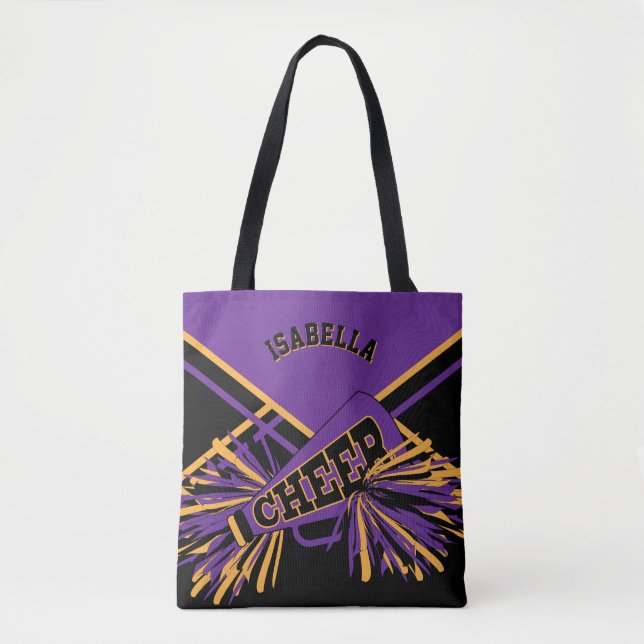 Tote Bag Conception de Pom-pom girl violet, noir et or (Devant)