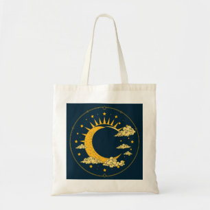 Tote Bag Conception de Tarot Soleil et Lune Dorés Mystiques