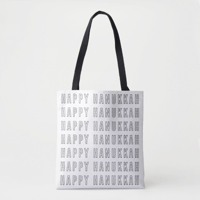 Tote Bag Conception de texte Hanoukka en noir et blanc (Devant)