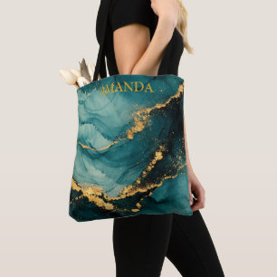 Tote Bag Conception d'encre alcoolique de teinte sarcelle f