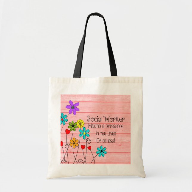 Tote Bag Conception florale de citation d'assistant social (Devant)