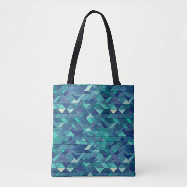 Tote Bag Conception géométrique avec tons bleus. (Devant)
