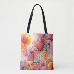 Tote Bag Conception Géométrique Colorée Rose Abstraite