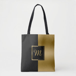 Tote Bag Conception géométrique inverse Noir & Or