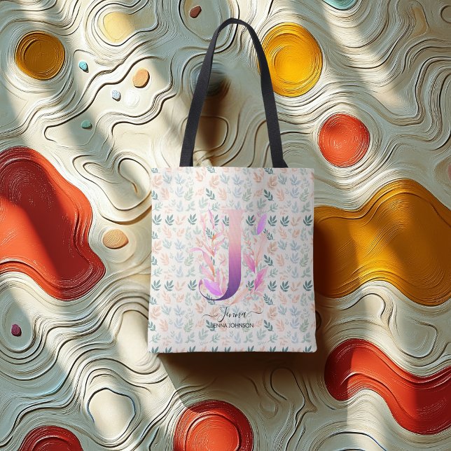 Tote Bag Conception gracieuse d'un monogramme floral de Jen (Créateur téléchargé)