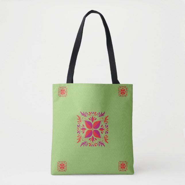 Tote Bag Conception graphique rouge violet&vert (Devant)