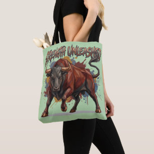Tote Bag Conception Graphique Taureau de Charge Force Décha