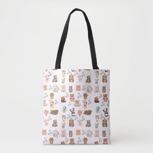 Tote Bag Conception sans fil à thème d'ours sur toute impre (Devant)