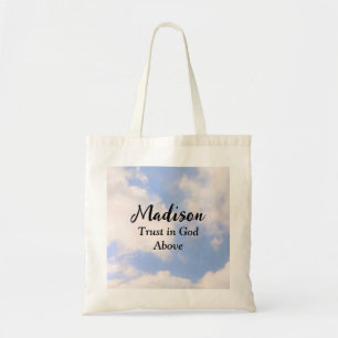 Tote Bag Confiance en Dieu Ciel bleu Nom personnalisé Inspi