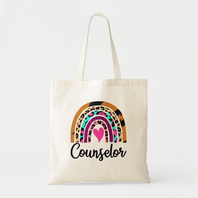 Tote Bag Conseiller Rainbow Leopard Funny School Conseiller (Devant)