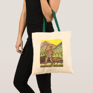 Tote Bag Conte de fées vintage, garçon et vent du nord, Hau